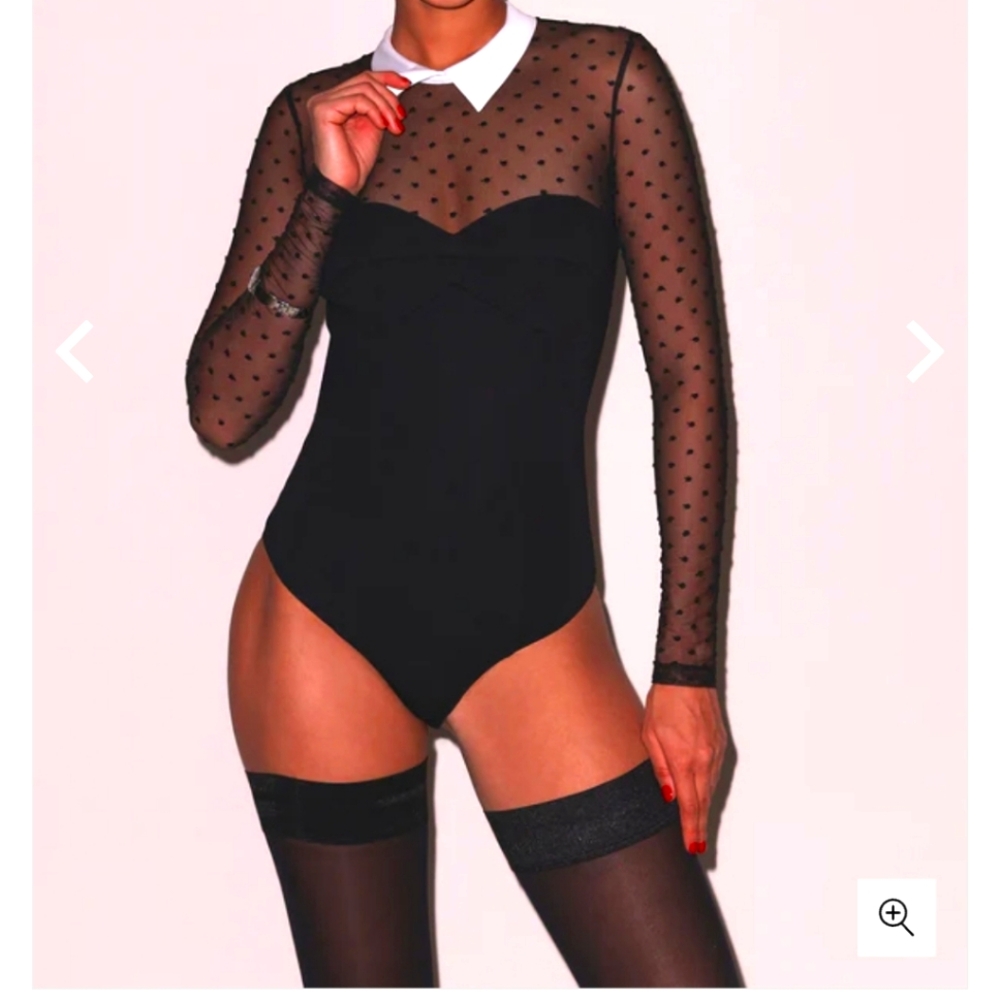 Fluer Du Mal collared Bodysuit with Dotted Tulle